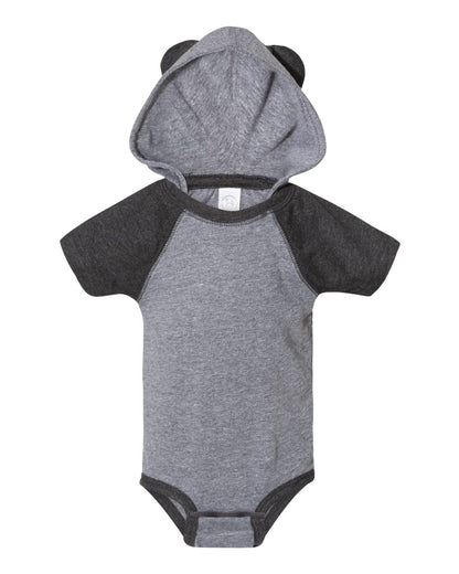 Rabbit Skins Infant Fine Jersey Raglan Bodysuit with Hood & Ears 4417 #color_Granite Heather/ Vintage Smoke
