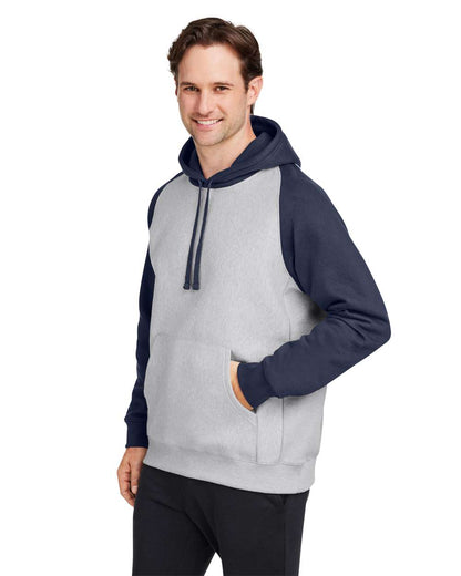 Team 365 Unisex Zone HydroSport™ Heavyweight Colorblock Hooded Sweatshirt TT96CB #colormdl_Athletic Heather/ Sport Dark Navy