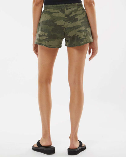 Independent Trading Co. Women’s Lightweight California Wave Wash Fleece Shorts PRM20SRT #colormdl_Forest Camo Heather