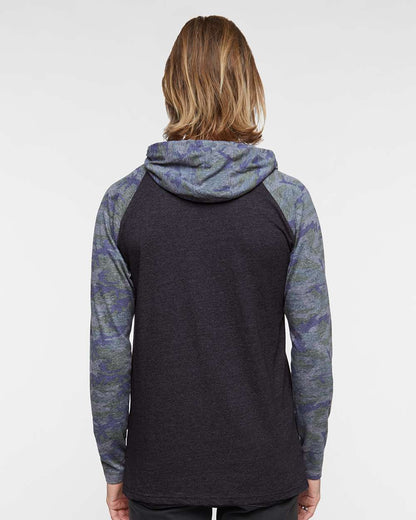 LAT Men's Fine Jersey Hooded Long Sleeve Raglan T-Shirt 6917 #colormdl_Vintage Smoke/ Vintage Camo/ Black