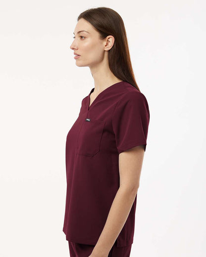 Jaanuu Women's Rhena Essential 1-Pocket Scrub V-Neck Top W10001 #colormdl_Burgundy