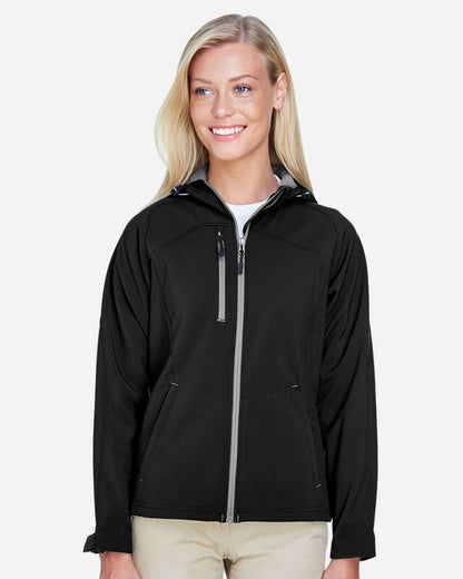 North End Women's Prospect Two-Layer Fleece Bonded Soft Shell Hooded Jacket 78166 #colormdl_Black