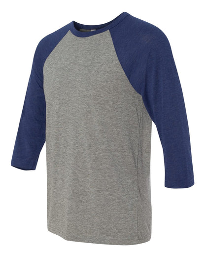 BELLA + CANVAS Three-Quarter Sleeve Baseball Tee 3200 #color_Grey/ Navy Triblend