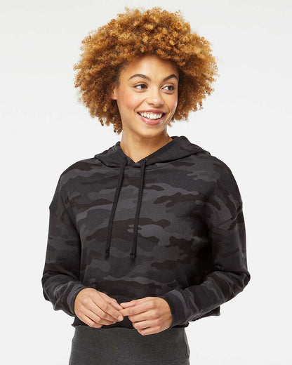 Independent Trading Co. Women’s Lightweight Crop Hooded Sweatshirt AFX64CRP #colormdl_Black Camo