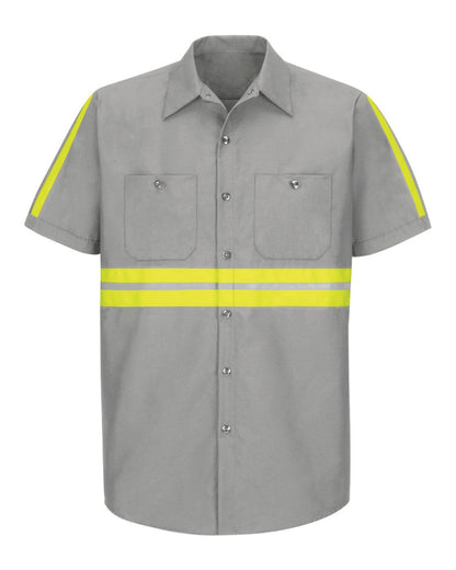 Red Kap Men's Tall Enhanced Visibility Industrial Work Shirt SP24ET #color_Light Grey/ Yellow Trim