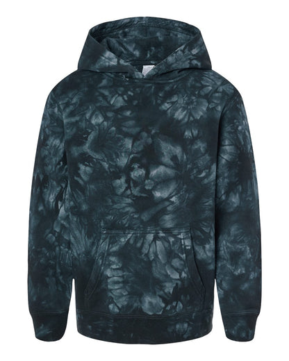 Independent Trading Co. Youth Midweight Tie-Dyed Hooded Sweatshirt PRM1500TD #color_Tie Dye Black