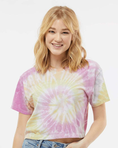 Colortone Women's Tie-Dyed Crop T-Shirt 1050 #colormdl_Desert Rose