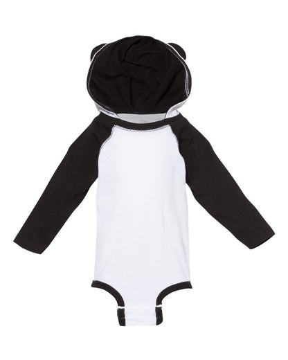 Rabbit Skins Infant Fine Jersey Character Hooded Long Sleeve Bodysuit with Ears 4418 #color_White/ Black
