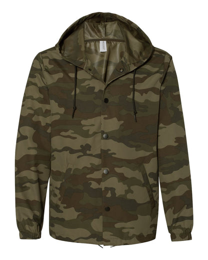 Independent Trading Co. Water-Resistant Hooded Windbreaker EXP95NB #color_Forest Camo