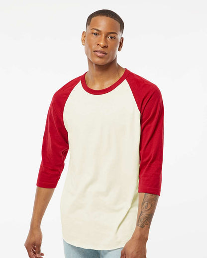 Tultex Fine Jersey Raglan T-Shirt 245 #colormdl_Vintage White/ Rio Red