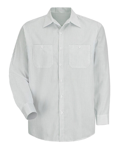 Red Kap Men's Premium Long Sleeve Work Shirt SP10 #color_GW-White/ Green Stripe