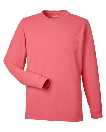 vineyard vines Unisex Long Sleeve Pocket T-Shirt V021214 #color_Jetty Red/ Blue Blazer