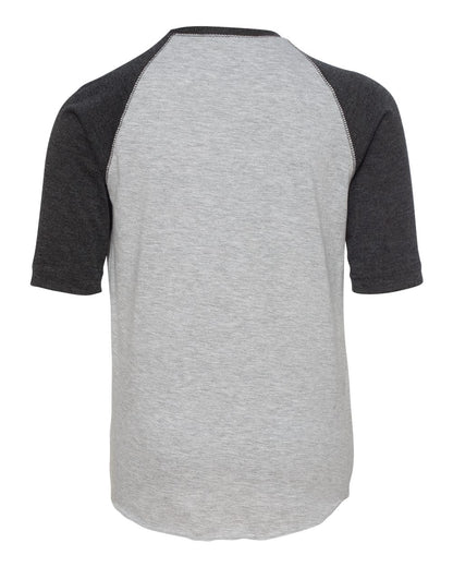 LAT Youth Baseball Fine Jersey Three-Quarter Sleeve Tee 6130 #color_Vintage Heather/ Vintage Smoke