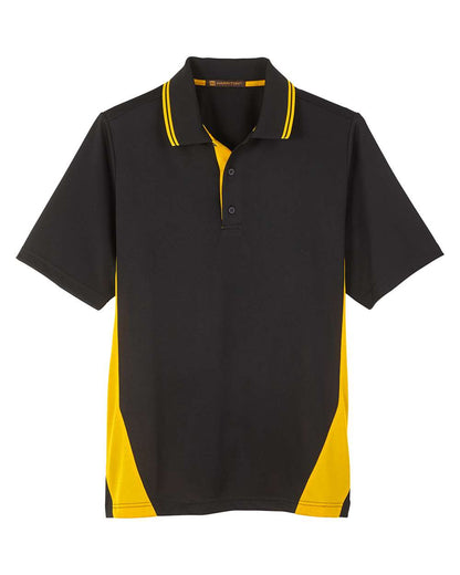Harriton Men's Flash Snag Protection Plus IL Colorblock Polo M386 #color_Black/ Sunray Yellow