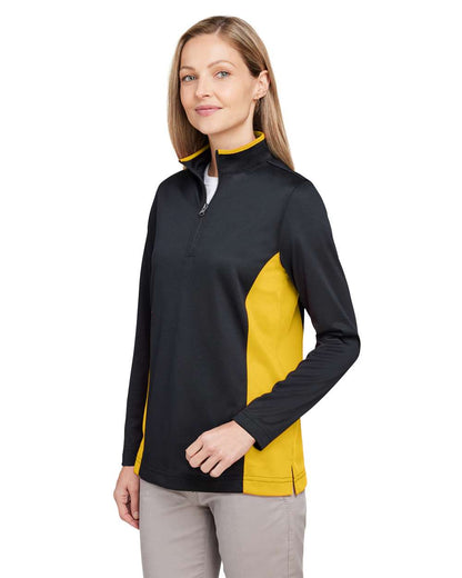 Harriton Women's Flash Snag Protection Plus IL Colorblock Quarter-Zip Pullover M786W #colormdl_Black/ Sunray Yellow