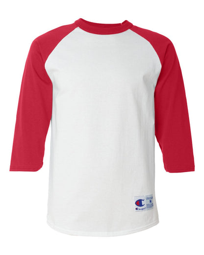 Champion Three-Quarter Raglan Sleeve Baseball T-Shirt T137 #color_White/ Scarlet