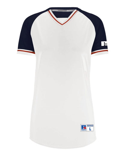 Russell Athletic Women's Classic V-Neck Jersey R01X3X #color_White/ Navy/ True Red