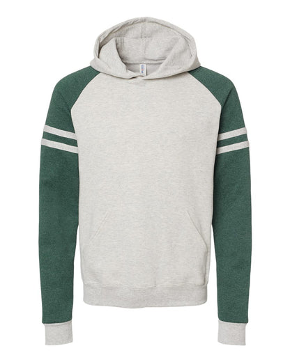 JERZEES Unisex Nublend® Varsity Colorblocked Raglan Hooded Sweatshirt 97CR #color_Oatmeal Heather/ Forest Green Heather
