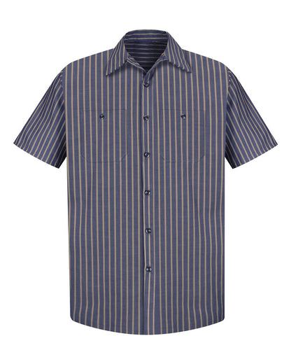 Red Kap Men's Tall Industrial Short Sleeve Work Shirt SP24T #color_Navy/ Khaki Stripe
