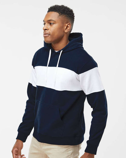 J. America Men's Varsity Fleece Colorblocked Hooded Sweatshirt 8644 #colormdl_Navy