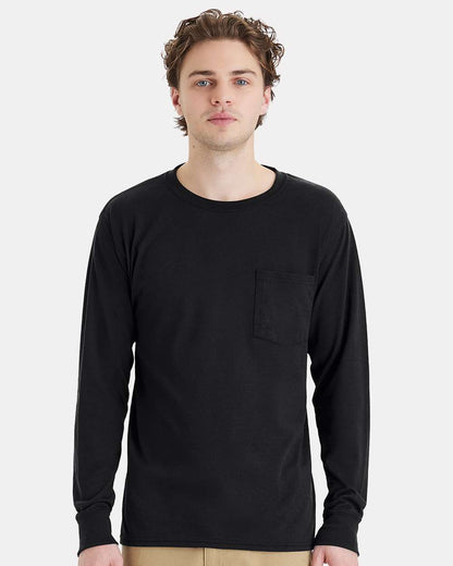 Hanes Unisex Workwear Long Sleeve Pocket T-Shirt W120 #colormdl_Black