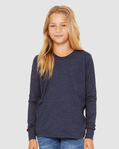 BELLA + CANVAS Youth Heather CVC Long Sleeve Tee 3501YCVC #colormdl_Heather Navy