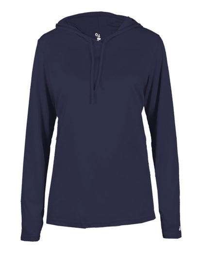 Badger Women's B-Core Long Sleeve Hooded T-Shirt 4165 #color_Navy