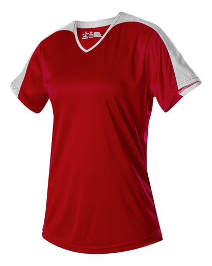 Alleson Athletic Girls' V-Neck Fastpitch Jersey 558VG #color_Red/ White