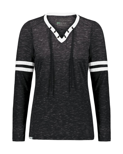 Holloway Women's Eco Revive™ Monterey Long Sleeve V-Neck T-Shirt 223246 #color_Black Heather/ White
