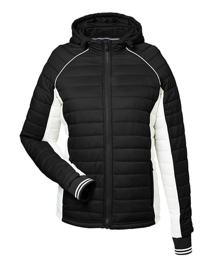Nautica Women's Nautical Mile Hooded Puffer Jacket N17187 #color_Black/ Antique White