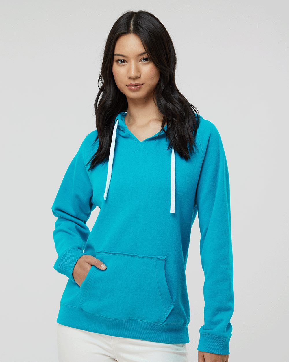 J. America Women's Sueded V-Neck Hooded Sweatshirt 8836
