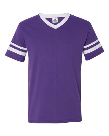 Augusta Sportswear V-Neck Jersey with Striped Sleeves 360 #color_Purple/ White