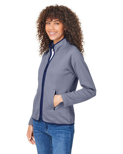 CORE365 Women's Venture Heathered Stripe Full-Zip CE72W #colormdl_Classic Navy/ White