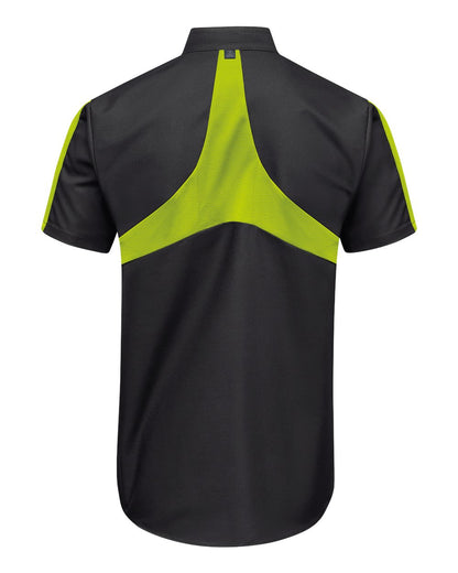 Red Kap Men's Mimix™ Pro+ Short Sleeve Work Shirt With OilBlok SX46 #color_Black/ High Vis Yellow
