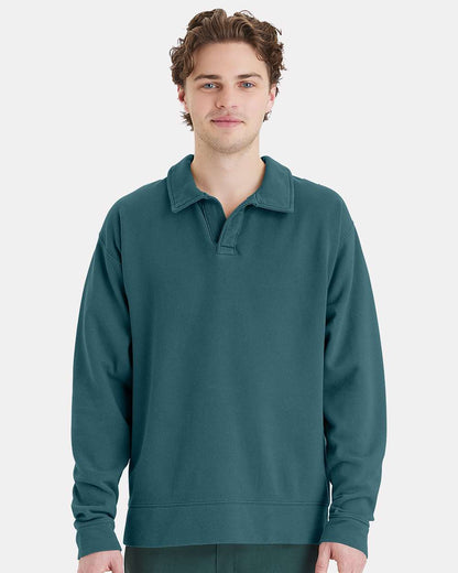 ComfortWash by Hanes Unisex Garment-Dyed Polo Collar Sweatshirt GDH490 #colormdl_Cactus