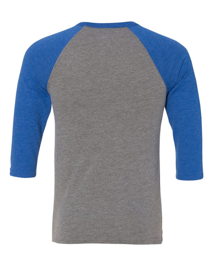 BELLA + CANVAS Three-Quarter Sleeve Baseball Tee 3200 #color_Grey/ True Royal Triblend