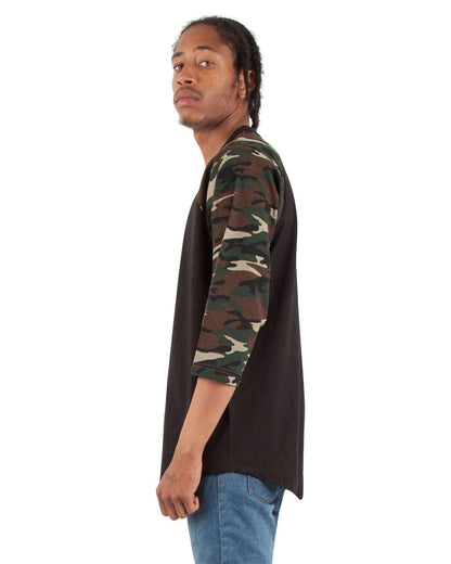 Shaka Wear Unisex Three-Quarter Sleeve Camo Raglan T-Shirt SHRAGCM #colormdl_Black/ Camo Green