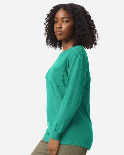 Comfort Colors Unisex Garment-Dyed Heavyweight Long Sleeve Pocket T-Shirt 4410 #colormdl_Island Green
