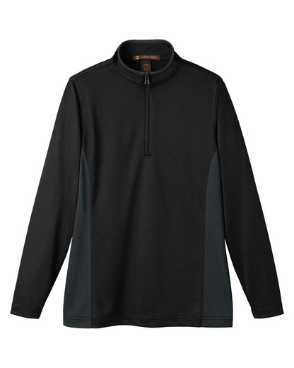 Harriton Women's Flash Snag Protection Plus IL Colorblock Quarter-Zip Pullover M786W #color_Black/ Dark Charcoal