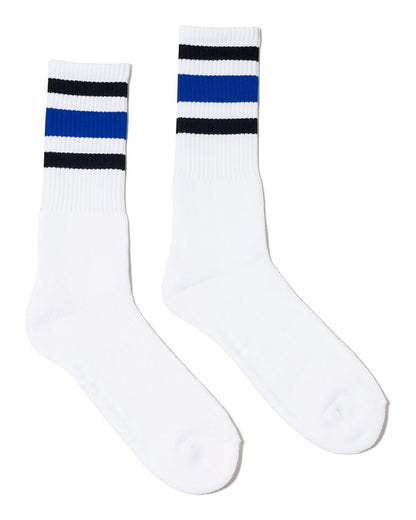 SOCCO USA-Made Striped Crew Socks SC100 #color_White/ Black/ Blue