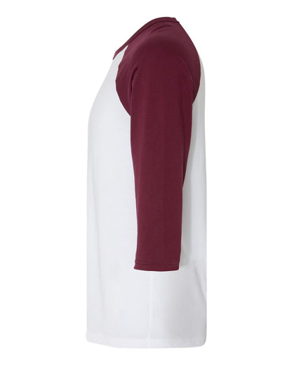 BELLA + CANVAS Three-Quarter Sleeve Baseball Tee 3200 #color_White/ Maroon