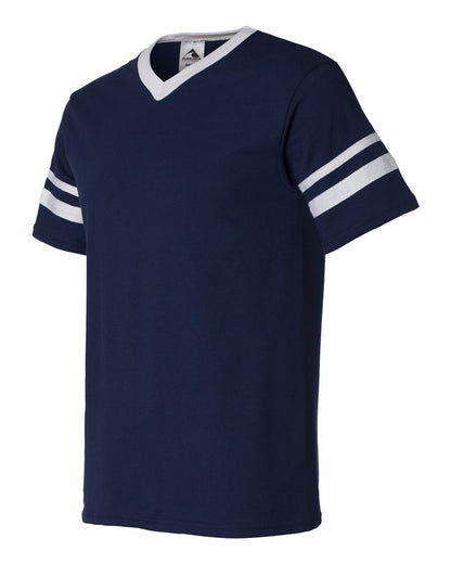 Augusta Sportswear V-Neck Jersey with Striped Sleeves 360 #color_Navy/ White