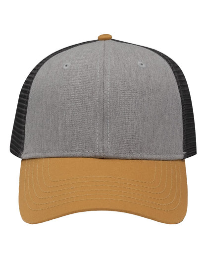 Sportsman Traditional Lo-Pro Mesh Back Trucker Fit Cap SP1450 #color_Heather Grey/ Charcoal/ Vegas Gold