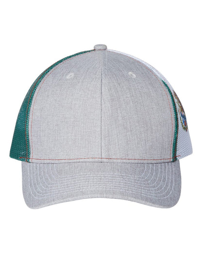 Kati Printed Mesh Trucker Cap S700M #color_Heather Grey/ Red/ Mexico Flag