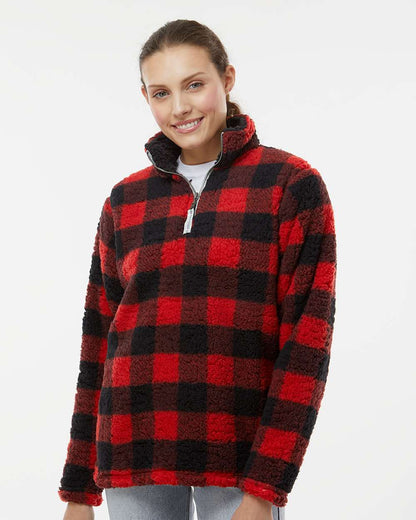 J. America Women’s Epic Sherpa Quarter-Zip Pullover 8451 #colormdl_Red/ Black Buffalo