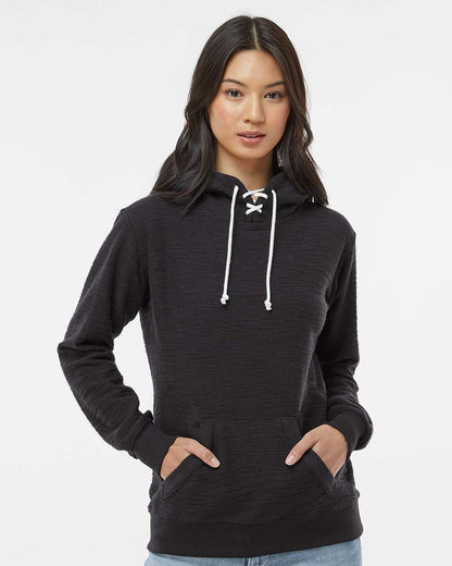 J. America Women’s French Terry Sport Lace Scuba Hooded Sweatshirt 8694 #colormdl_Black