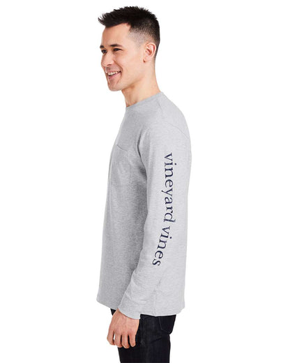 vineyard vines Unisex Long Sleeve Pocket T-Shirt V021214 #colormdl_Grey Heather/ Blue Blazer