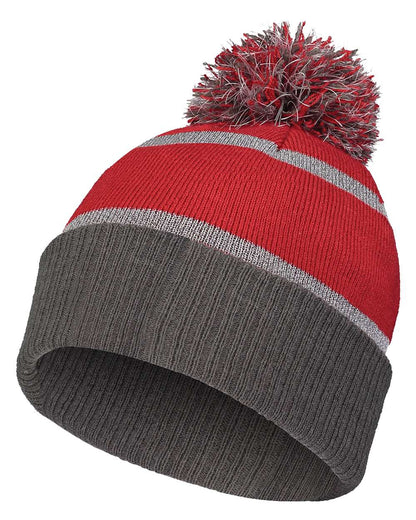 Holloway 8 1/2" Reflective Knit Beanie 223816 #color_Scarlet/ Carbon
