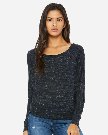 BELLA + CANVAS Women’s Flowy Off Shoulder Long Sleeve Tee 8850 #colormdl_Black Marble