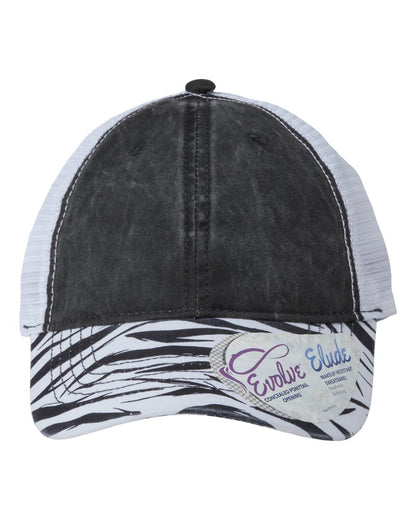 Infinity Her Women's Printed Bill with Mesh Back Cap JANET #color_Black/ Zebra/ White